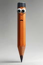 An animated pencil with eyes and mouth. 3d illustration