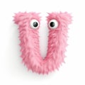 Animated Pink Furry Monster Letter U With Eyes