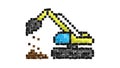 Animated Pixel icon. Heavy excavator machine for construction and earthworks. Industrial machinery and equipment. Simple retro