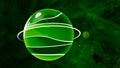 Animated planet moves on background of green space. Motion. Cartoon planet is moving in colored outer space. Animation Royalty Free Stock Photo