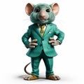 Animated Portrait Of A Stylish Mouse In A Green Suit