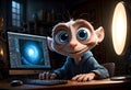 animated portrait of a webmaster sitting near a computer monitor with big round eyes.