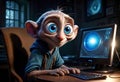 animated portrait of a webmaster sitting near a computer monitor with big round eyes.