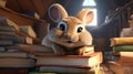 Animated Rabbit Enjoying Books in Warm Light