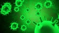 Virtual animated representation of coronavirus 2019-nCoV pathogen cells inside infected organism shown as green