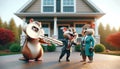 Animated Rodents with House Key Standing in Front Yard