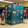 Expressive Animated Locker: A Whimsical Locker with Stickers and Playful Personality