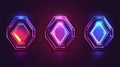 Animated sci fi neon game rank avatar metal hexagon frame modern set. Cartoon isolated futuristic iron level border Royalty Free Stock Photo