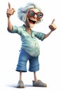 Animated senior lady with glasses giving two thumbs up in casual wear. Royalty Free Stock Photo
