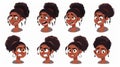An animated set of cartoon faces showing African-American young girls with different emotions. In this set, you will Royalty Free Stock Photo