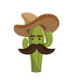 Animated sketch cactus with mexican hat and moustache