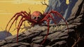 Red Spider On Rock: Surrealistic Illustration In Jamie Hewlett Style