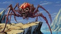 Ultra Detailed Red Spider Art Print On Cliff - Grimcore Style