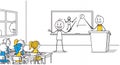 Animated Stick Figure Teacher Explaining Geometry in Classroom White Background Royalty Free Stock Photo