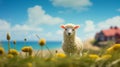 Animated Texel Sheep At Beach: Studio Ghibli Style With Tilt Shift Effect