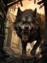 Animated of vicious wolf open it mouth