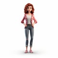 Pixar Style 3d Female Character In Jeans And Plaid Shirt