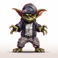 Animated Yoda Child In Street Gang Style: A Playful And Colorful Cartoon
