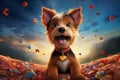 animated yorkshire terrier puppy in a whimsical candy land