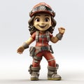 Animated Young Female Miner with Equipment Ready for Work.