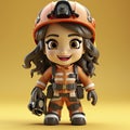 Animated Young Female Miner with Equipment Ready for Work.