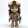 Animated Young Female Miner with Equipment Ready for Work.