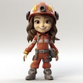Animated Young Female Miner with Equipment Ready for Work.