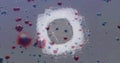 Animation of abstract circles rotating amides coronavirus on digital interface