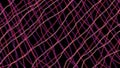 Animation abstract, pink, red and purple chains flying and waving on black background. Dotted curves in vivid colors.