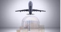 Animation of airplane, cardboard boxes and globe