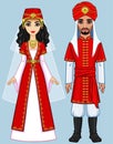 Animation Arab family in ancient clothes.