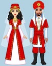 Animation Arab family in ancient clothes.