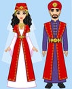 Animation Arab family in ancient clothes.