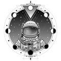 Animation Astronaut in a space suit. A background - the night star sky, phases of the moon.