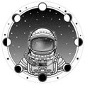 Animation Astronaut in a space suit. A background - the night star sky, phases of the moon. Royalty Free Stock Photo