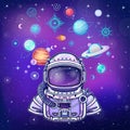 Animation Astronaut in a space suit, planets of the solar system.