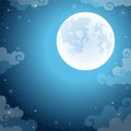 Animation background - the night star sky, the moon, clouds.