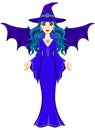 Animation beautiful witch with wings of a bat.