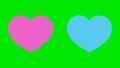 Animation of blue and pink hearts icon on green background.