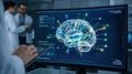 Animation of a Brain Scan in Medical Software, Visualization of Neural Activity and Data Visualization. Screen Replacement for Royalty Free Stock Photo