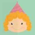Design of curly party girl in a soft colour background for any template and social media post