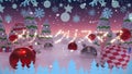 Animation of christmas asian text over christma decoration and winter landscape