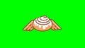 Animation of cinnabon bun with wings in flat design style. Flying roll cookie HD animation with green screen and alpha channel.