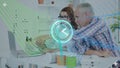 Animation of clock and green lines over studding people