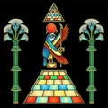 Animation color drawing: Divine Falcon sits atop pyramid.
