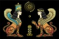 Animation color drawing: magical winged lioness. Ishtar, Astarta, Inanna.