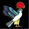 Animation color drawing: sacred Egyptian Falcon bird. God Horus - deity of heaven and sun.