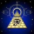 Animation color drawing: symbol of Egyptian pyramid, all-seeing eye of Horus, Sacred geometry.