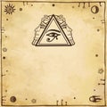 Animation color drawing: symbol of  Egyptian pyramid, eye of Horus, profile of the pharaoh. Royalty Free Stock Photo