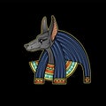 Animation color portrait Ancient Egyptian god Anubis. Deity with canine head. God of death. View profile. Royalty Free Stock Photo